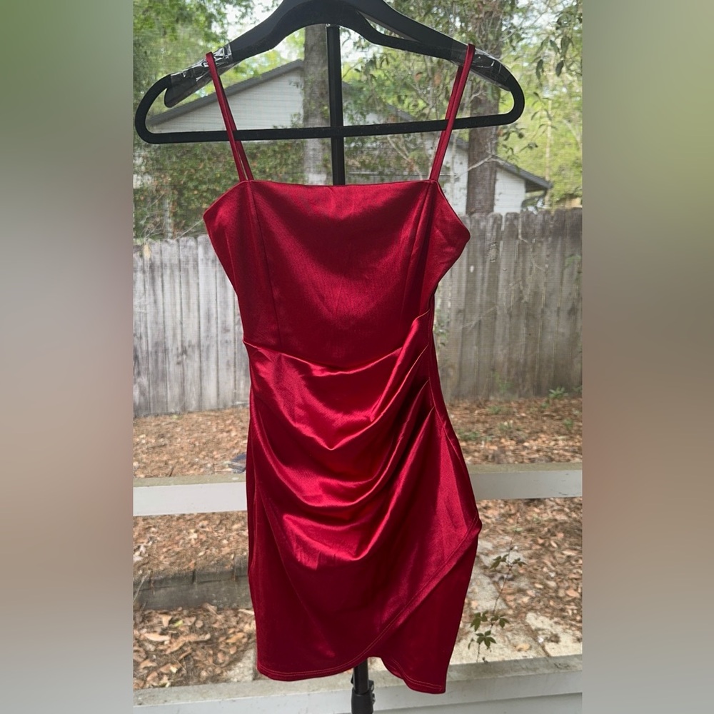 Windsor Red Satin Cowl Mini Dress